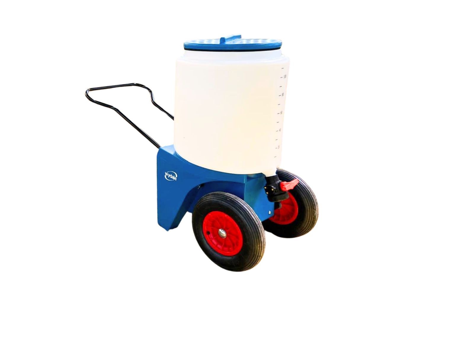 2 wheel milk mixer with blue base and lid