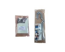 Two packets, one on the left containing a set of brackets and the one on the right containing hooks for a Wydale calf feeder